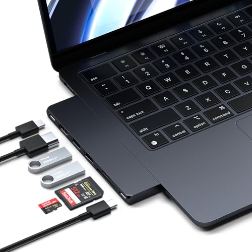 Satechi 7 in 1 USB C Hub Multiport Adapter Pro Slim, USB C Dongle, 100W Charging, 4K HDMI, USB 4, USB 3.2 Gen 2, SD/Micro Card Reader for Mac, MacBook Air/Pro - Midnight - color: Midnight