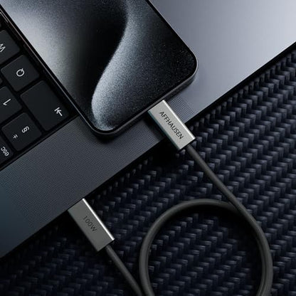 AFFHAUSEN USB-C to USB-C Cable 6.5ft, 100W Fast Charging, Braided, White | USB-C to USB-C | 100W Power Delivery | Braided Nylon | White | Universal — Laptops, Phones & Tablets - size: 6.5FT