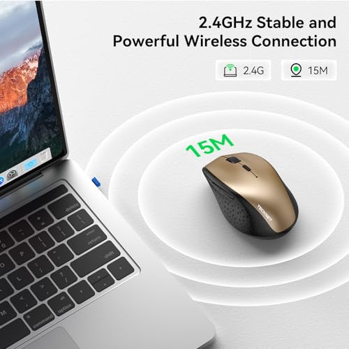 TECKNET Wireless Mouse, 2.4G USB Computer Mouse with 6-Level Adjustable 4800 DPI, 30 Months Battery, Ergonomic Grips, 6 Buttons Portable for PC, Chromebook, Mac - Gold Black - color: Gold