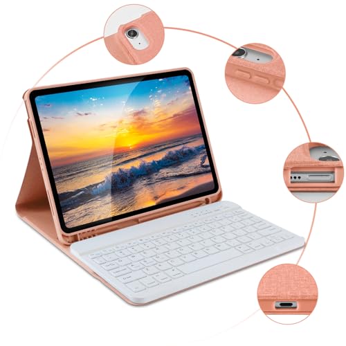 KBCASE for iPad Air 11 inch (M4/M3/M2) Case with Keyboard, Champagne | Keyboard Case for iPad Air 5th/Air 4th/Pro 11 2018, Detachable Wireless Keyboard, Pencil Holder - color: Light Champagne