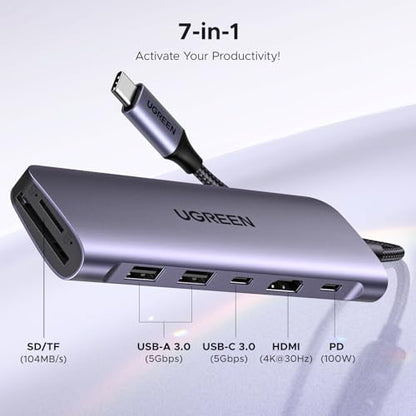 UGREEN USB C Hub for Laptop Revodok 7 in 1 Dock 4K HDMI to USB C Adapter | 100W PD Charging, USB-C & 2 USB-A 5Gbps Data Ports, SD/TF Card Reader for MacBook Neo/Pro/Air, iPad Pro, XPS, Thinkpad