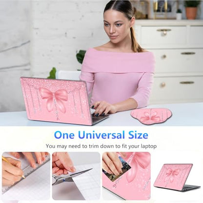 Laptop Skin Sticker Decal 15-15.6 Inch with Cute Mouse Pad, Universal Reusable Vinyl Sticker for 12.1 13 13.3 14 15.4 Inch Netbook and Notebook PC, Pink Glitter Bow - color: Pink Glitter Bow