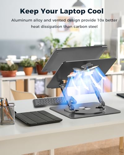 Aoviho 360° Rotating Laptop Stand for Desk | Adjustable, Foldable, Portable Aluminum Ergonomic Riser | Compatible with MacBook, Dell, HP & All Laptops 10-16 inch | Black - color: Black