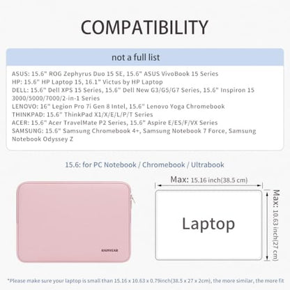 RAINYEAR 15.6 Inch Laptop Sleeve Case Compatible with 15.6 Inch Computer Chromebook PC Notebook Ultrabook, Protective Soft Padded Lightweight Laptop Carrying Bag Cover, Light Pink - color: Light Pink, size: 15.6 Inch