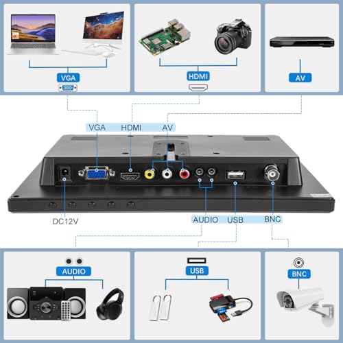 10 inch FHD Small IPS Monitor LCD Display Screen 1920x1200 60Hz 16:10 with BNC VGA AV Input Built-in Lounspeakers for CCTV Security Camera DVR PC STB Game Console - color: 10 Inch 1920x1200