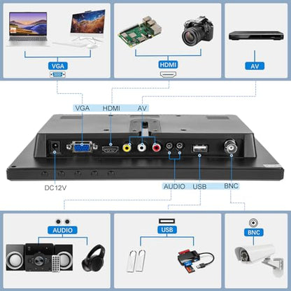 10 inch FHD Small IPS Monitor LCD Display Screen 1920x1200 60Hz 16:10 with BNC VGA AV Input Built-in Lounspeakers for CCTV Security Camera DVR PC STB Game Console - color: 10 Inch 1920x1200