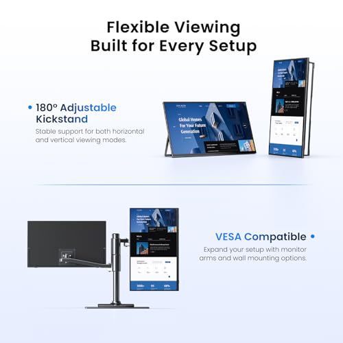 UPERFECT 18.5" 1080P 100Hz Wireless Portable Monitor with Battery 10000mAh | 145% sRGB QLED Gaming Monitor with Stand, Bag & VESA, Large Second Screen for Laptop, Computer, Phone, Game Consoles - size: 18.5"