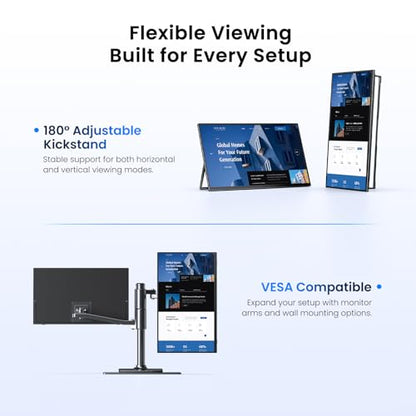 UPERFECT 23.8" 1080P 100Hz Wireless Portable Monitor with Battery 10000mAh | 145% sRGB QLED Gaming Monitor with Stand, Bag & VESA, Large Second Screen for Laptop, Computer, Phone, Game Consoles - size: 23.8"