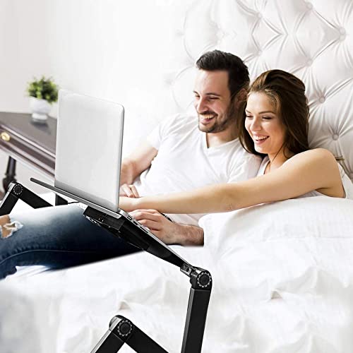 2020 New Laptop Table, Adjustable Laptop Stand with Large Cooling Fan & Mouse Pad, Foldable Book Stand Notebook Holder for Bed Couch Sofa Office