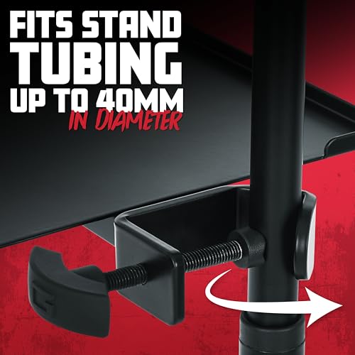 Gator Frameworks Microphone Stand Utility Shelf; 9" x 9" (GFW-SHELF0909) | Steel Tray Secures Accessories with Raised Edges and Clamps to Most Mic Stands 10 lb Weight Capacity - size: 9" x 9" Utility Shelf, style: 9" x 9" Shelf