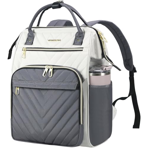 VANKEAN 17 Inch Laptop Backpack for Women Large Capacity Waterproof Daypack - color: Beige-grey, size: 17.3 Inch