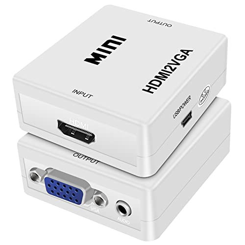 Female HDMI in to Female VGA Out Adapter with 3.5mm Audio Port (PC HDMI Source Output to VGA TV) for Old Computer Monitor Laptop Projector 1080P Video