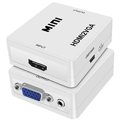 Female HDMI in to Female VGA Out Adapter with 3.5mm Audio Port (PC HDMI Source Output to VGA TV) for Old Computer Monitor Laptop Projector 1080P Video