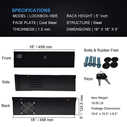 Heavy Duty 16 Gauge DVR Security Lockbox with Fan (Black 18'' X 17.9'' X 4.96')