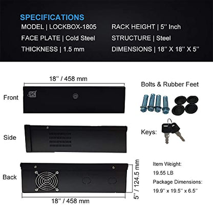 Heavy Duty 16 Gauge DVR Security Lockbox with Fan (Black 18'' X 17.9'' X 4.96')