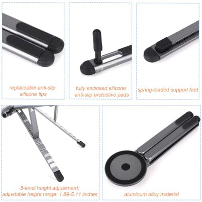 3-in-1 Portable Laptop Stand, Aluminum Alloy Foldable & Adjustable Travel Laptop Desktop Riser Stand Holder with Magnetic Metal Ring & Storage Bag Suitable for Mobile Phones Tablets Computer