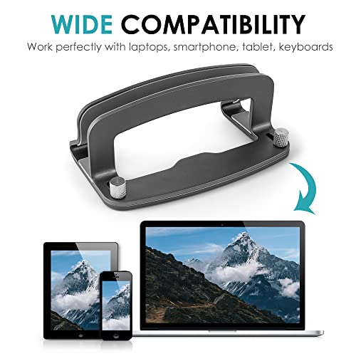 LOTEYIKE Aluminum Vertical Laptop Stand, MacBook Pro Laptop Vertical Stand Dock Holder with Adjustable Slot Fits All Laptops Notebook Tablets MacBook Air- Save Space & Improve Airflow, Grey | with Adjustable Slot Fits All Laptops Notebook Tablets MacBook