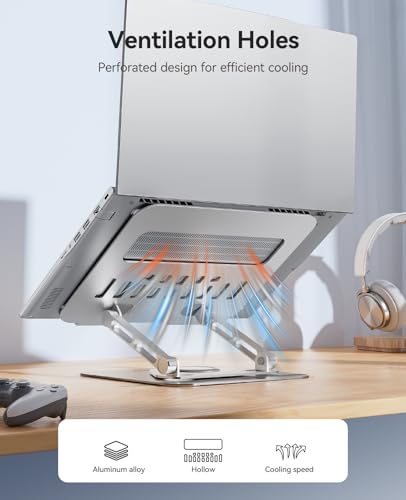 ORICO Adjustable Laptop Stand for Desk, 360° Rotating Base, Foldable Aluminum Alloy Computer Stand with Ventilated Design, Compatible with MacBook Neo/Air/Pro, Dell, XPS, HP up to 17'' - ST12, Silver - color: Silver
