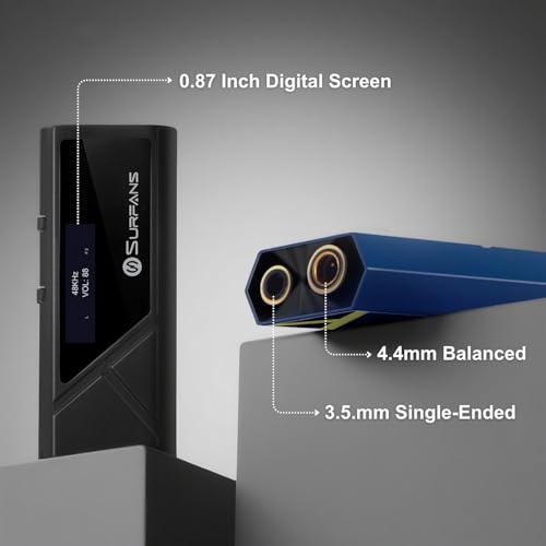 Surfans X10 Portable DAC Headphone Amplifier, USB-C DAC Dongle with 3.5mm & 4.4mm Balanced Outputs, Up to 522mW, ES9028Q2M Hi-Res Audio Adapter for IEMs/Headphones, iPhone/Android,PC/Mac - color: Black