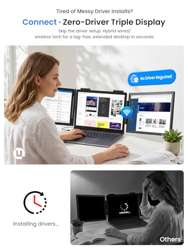 UPERFECT Laptop Screen Extender, 14'' Wireless Triple Portable Monitor, Ultra-Slim Dual Travel Monitor 125% sRGB One Cable Plug -Play Extender Monitor for MacOS/Win/Android, Fits 13.3-17.3" Laptops - size: 14"