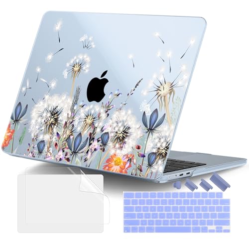 DONGKE for MacBook Air 13 Inch Case M5 2026 M4 2025 M3 M2 2024-2022 A3449 A3240 A3113 A2681, Plastic Hard Shell & Keyboard Cover & Screen Film for MacBook Air 13.6 Inch Case - Dandelion - color: Dandelion