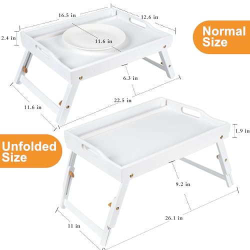 Greenual 2 Pack Bed Tray Table with Handles Folding Legs, Bamboo Breakfast Food Tray with Media Slot, Use As Platter, Laptop Desk, Snack, TV Tray Kitchen Serving Tray(White) - color: White