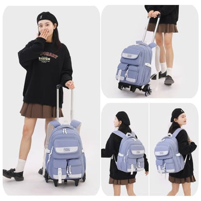 MITOWERMI Rolling Backpack for Girls, Backpack with Wheels for Boys, Kids Roller Trolley Bags Wheeled School Bookbag Blue-6 wheels