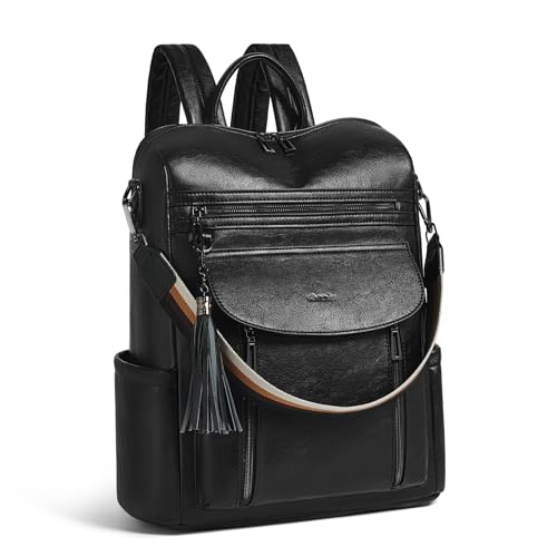 Laptop Backpack for Women 15.6 inch,Travel Leather Backpack Purse Nurse Teacher Carry on Backpack Computer Bag,Professional Water-Resistant College Business Work Casual Daypack,Black - color: Black01