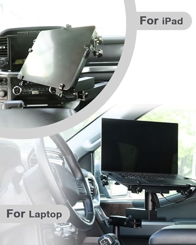 MELIPRON Truck Laptop Mount Fit for 2015-2026 Ford F150, 2017-2026 F250, F350, F550, No-Drilling Vehicle Computer Stand with 2 Cooling Fans for Passenger Seat, Fully Adjustable Angel