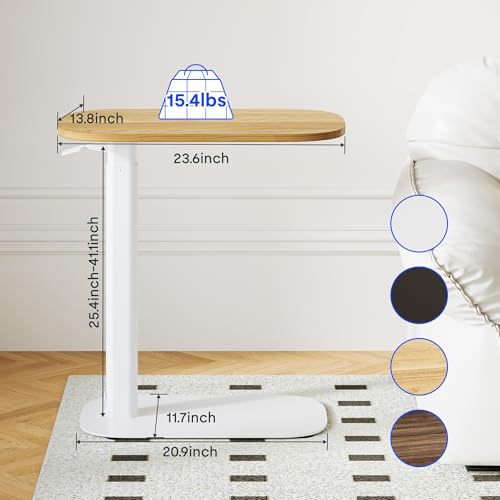 FLEXISPOT Adjustable C Table, Mobile Snack Side End Table Sofa Couch Bedside Table Laptop Cart TV Tray Night Stand Small Space Side Table(23.6" W x 13.8" D,Maple) - color: Maple, size: 24x14