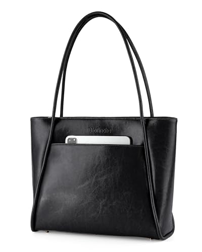 Blofinche Genuine Leather Briefcase for Women, Structured Professional Laptop Work Tote | Water-Resistant, Fit 13.3" Laptop - color: Black
