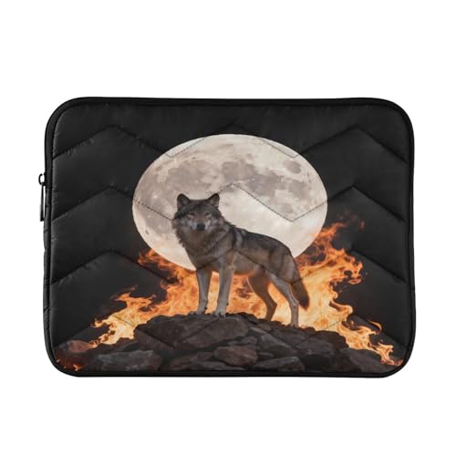 Flame and Moon Wolf 13” Quilted Laptop Sleeve Case Soft Notebook Protector Bag Computer Carrying Case - color: flame and moon wolf, size: Medium