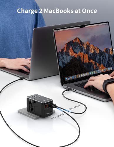 MOMAX 100W Universal Travel Adapter, 5-in-1 GaN International Power Adapter for Laptop, Phone, 2 USB-C PD & 2 USB-A QC Wall Charger, European Travel Plug Adapter for UK/US/AUS/JP, Travel Essentials - size: 100 W