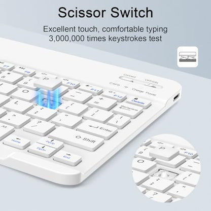 Wireless Keyboard and Mouse Combo, Rechargeable Bluetooth Keyboard & Mouse with 2.4 GHz Wireless USB Receiver, Compatible with iPad, Smartphone, PC, Laptop, Windows/iOS/Android, White - color: White