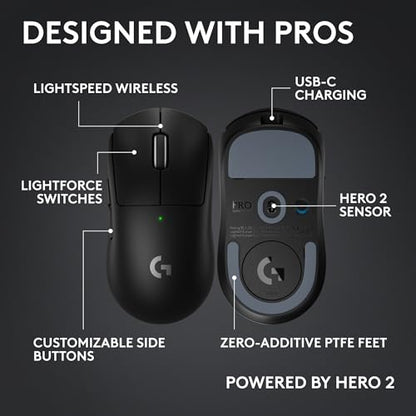 Logitech Pro X Superlight 2c Wireless Gaming Mouse 51g Compact - Black | 51g compact mini size, symmetrical shape, <8 kHz polling, 44K DPI, PowerPlay wireless charging, USB-C, 5 buttons, for PC/Mac - color: Black, size: Compact, style: Mouse