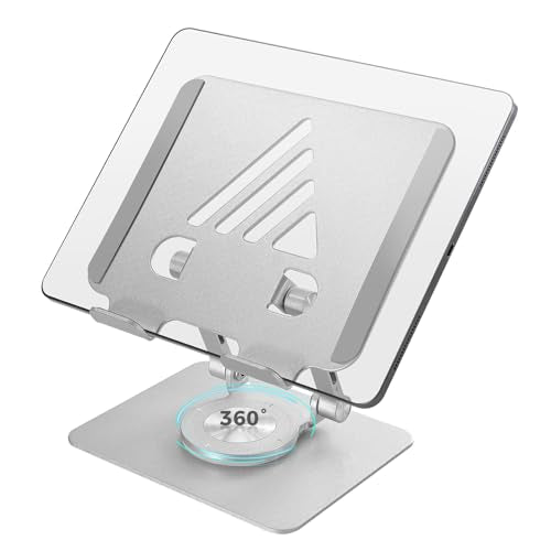 Tablet Stand for iPad Stand for Desk, Adjustable&Foldable iPad Pro Holder Portable Monitor Stand with 360° Rotating Base, Holder for iPad Pro, Fit for Computer Office Desk Accessories(Silver) - color: Silver
