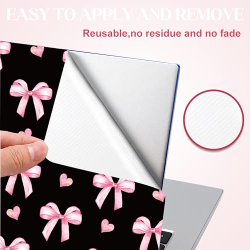 SUPERDANT 3 Pcs Black Pink Bow Heart Laptop Skin Trim-to-Fit Waterproof PVC Laptop Sticker Set Scratch-Proof 12 13 14 15 16 Inch Laptops Decal for Women - style: Pink Bow