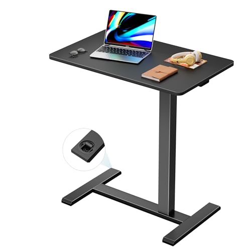 Overbed Bedside Table with Hidden Casters,Adjustable Hospital & Home Use Bed Table, Rolling Laptop Table, Mobile Standing Desk,Black - color: Black