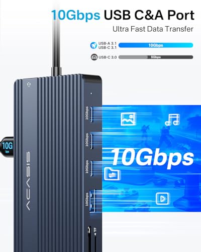 USB C Docking Station Dual Monitor, 14 in 1 USB C Hub, Adapter with 2 HDMI+DP(4K60Hz), Ethernet, 3 USBC 10G,100W PD, SD/TF, Audio, Laptop Docking Station for Dell/HP/Lenovo/ThinkPad/Surface (Grey) - color: Grey