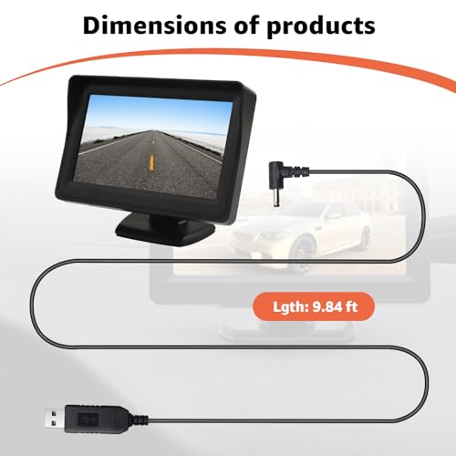 9.8Ft USB to DC Car Charger Cable for Furrion FOS07TADS Vision S Monitor Replacement Power Supply Cord for 7-Inch Screen Display, Compatible with Hitch Wireless Backup Camera FOS48TA-BL & FOS48TAPK-BL - size: 9.8FT