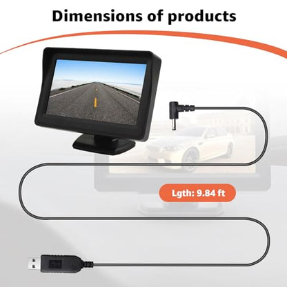 9.8Ft USB to DC Car Charger Cable for Furrion FOS07TADS Vision S Monitor Replacement Power Supply Cord for 7-Inch Screen Display, Compatible with Hitch Wireless Backup Camera FOS48TA-BL & FOS48TAPK-BL - size: 9.8FT