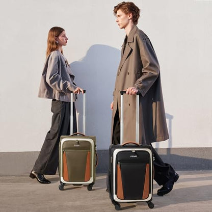 mixi Carry On Luggage 20 Inch Softside Suitcase, Tea Brown-Off White | Front Pocket, 22x14x9 Airline Approved, Rolling Spinner Wheels, TSA Lock, Lightweight - color: Tea Brown-Off White