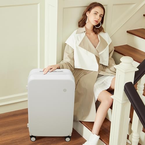 mixi Upgrade Luggage Suitcases with Spinner Wheels, Hardside Rolling Suitcase PC with TSA Lock Travel Case 24in Checked in, Fine Grid Smoke White - color: Fine Grid Smoke White, size: 24in Checked in