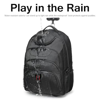 Boavan Wheeled Backpack,18.4 inch Water Resistant Rolling Backpack,Carry on Luggage Business Bag, Overnight College Computer Backpacks Trolley Suitcase for Men Women Adults to Travel，Black - color: Black, size: 18.4 inches