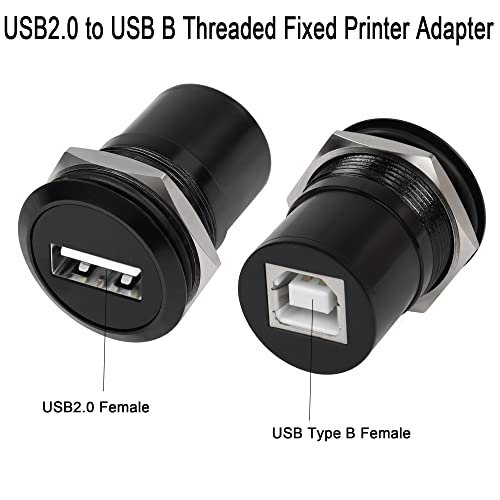 QIANRENON USB2.0 to USB B Threaded Fixed Printer Adapter USB2.0 Female to USB Type B Female Panel Mount Round Connector for PC Printer Scanner Laptop