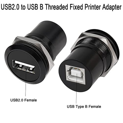 QIANRENON USB2.0 to USB B Threaded Fixed Printer Adapter USB2.0 Female to USB Type B Female Panel Mount Round Connector for PC Printer Scanner Laptop