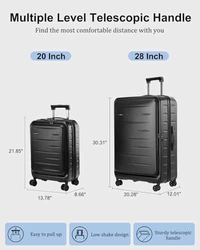 CENSIEN Expandable Luggage Sets, 20 Inch Carry On Luggage 28 Inch Suitcases | 20in Front Open Laptop Pocket Luggage,28in Top Open Trunk Suitcase,Lightweight ABS+PC Hardshell,YKK Zipper,Travel Bags,Black - color: Black, size: 20/28 Inch EXT