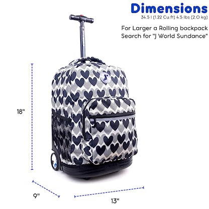 J World Sunrise Rolling Backpack. Roller Bag with Wheels, Heart Dot - color: Heart Dot