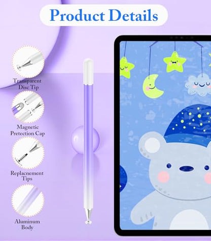 Stylus Pen for Touchscreen, Kenkor 2 in 1 Active iPad Pencil - Pink+ Purple | Stylus Pen for iPad/Android/Switch/iPhone/Samsung/Galaxy/Huawei/Surface/ViVo/OPPO/Lenovo, All Touch Screens Tablet Pencil - color: Pink+Purple