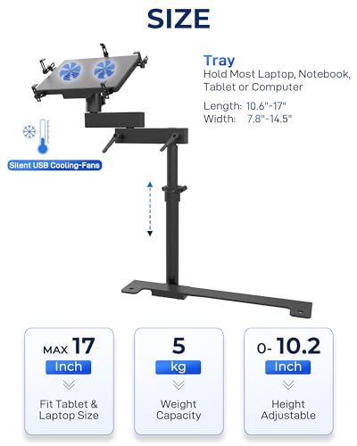 Truck Laptop Mount Fit for 19-25 Chevy Silverado, Tahoe, GMC Sierra, No-Drilling Vehicle Laptop Mount Built-in Cooling Fan Adjustable Truck Computer Stand